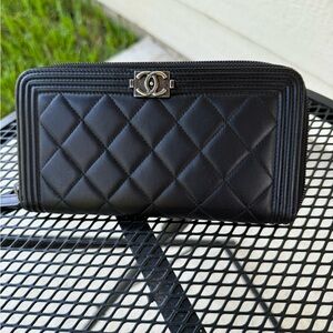 Black Chanel Boy Zippy Wallet